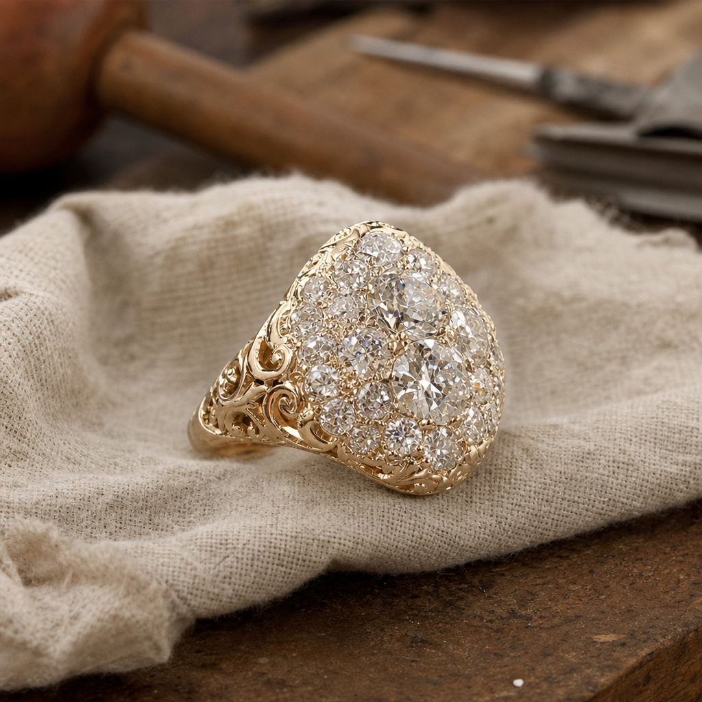 Cluster Cubic Zirconia Gold Ring