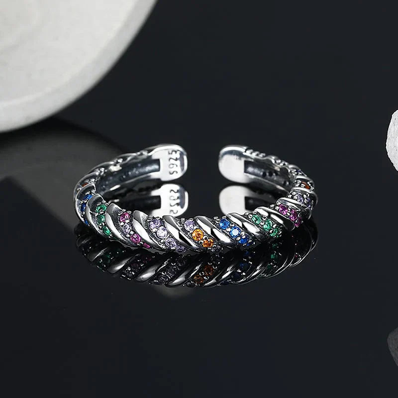 Color Stripe Silver Ring