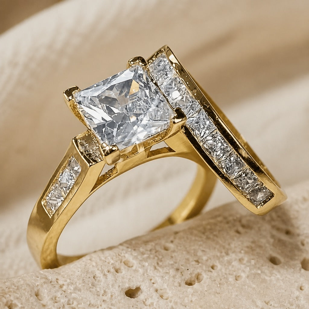 Crystal Zirconia Gold Ring Set