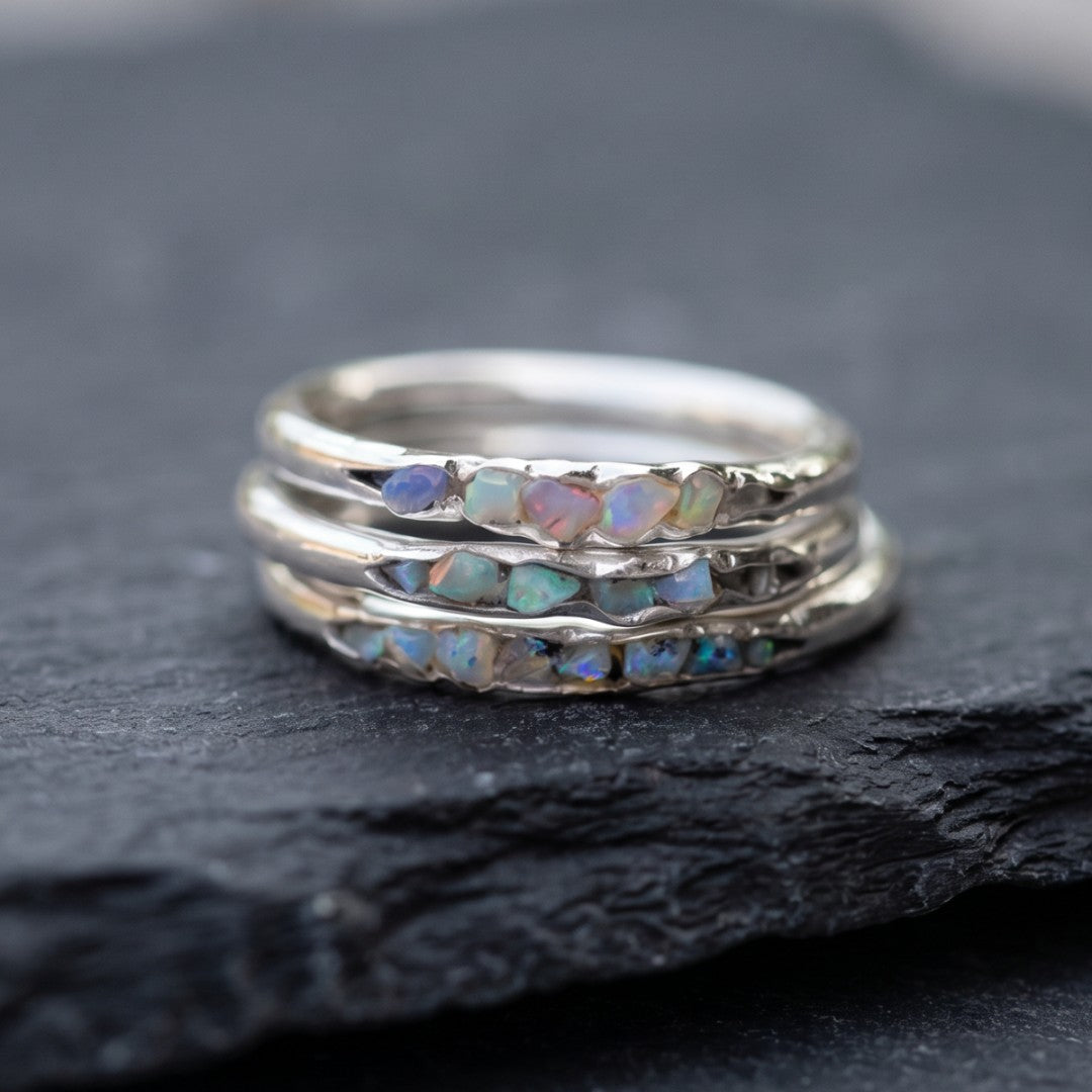 Layered Blue Stones Silver Ring