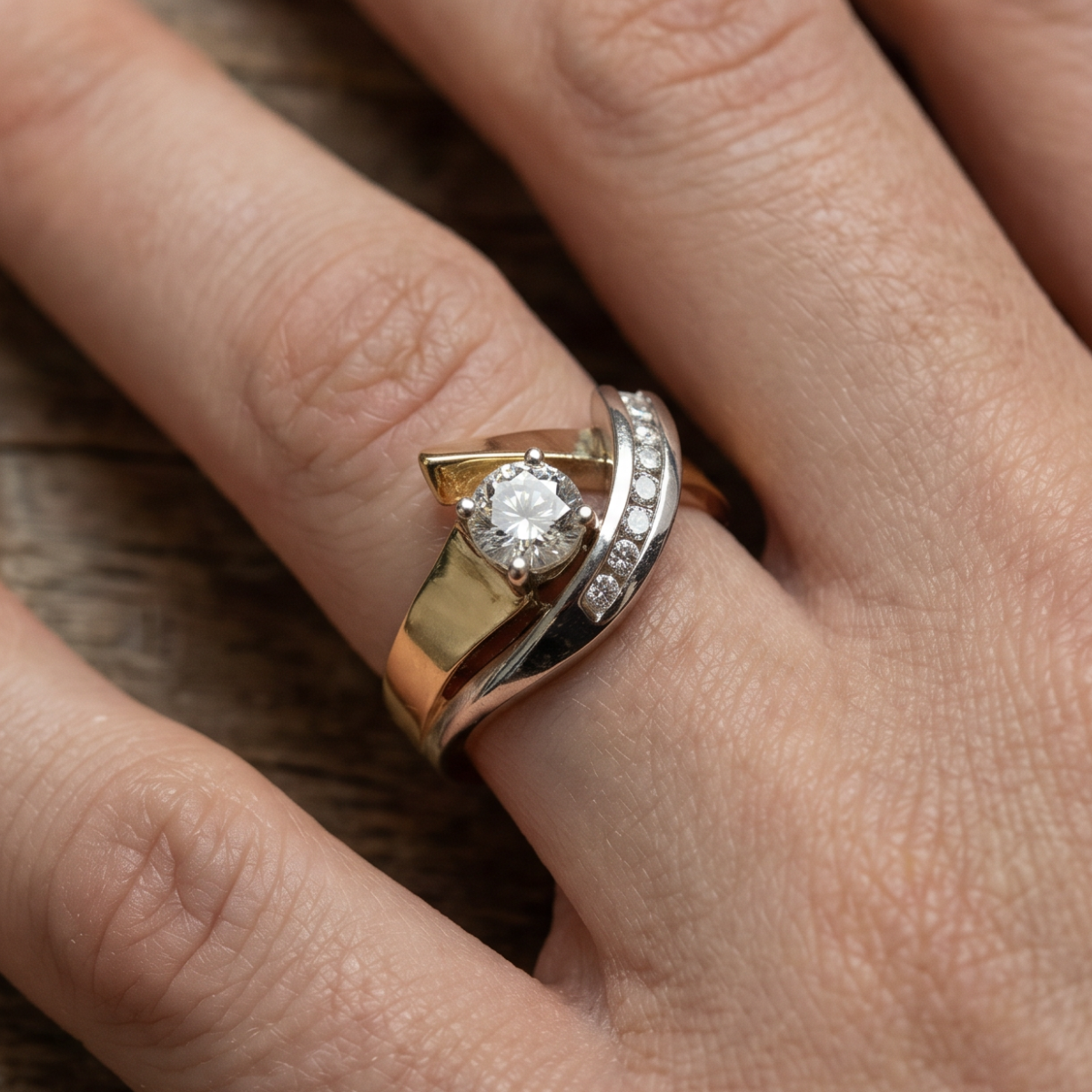 Irregular Gold Silver Zirconia Ring