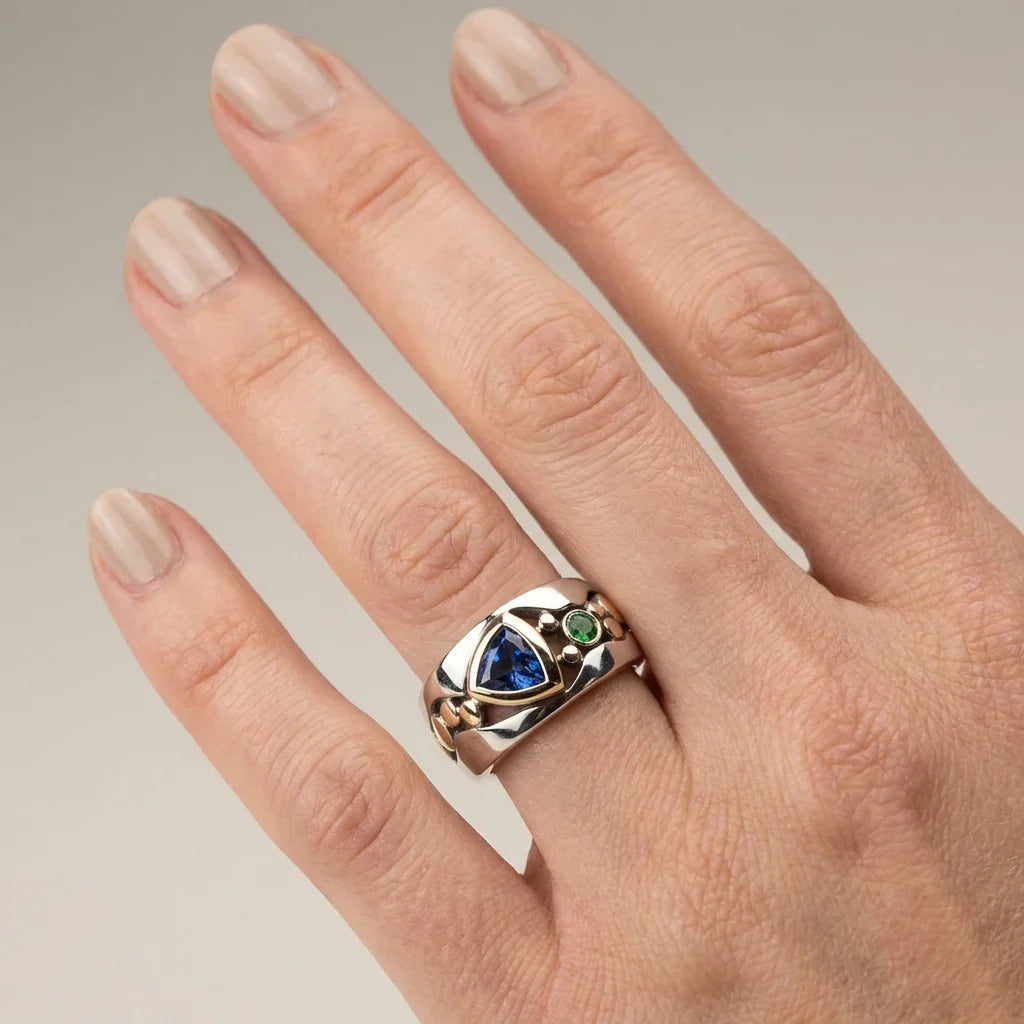 Dual Tone Crystal Sapphire Ring