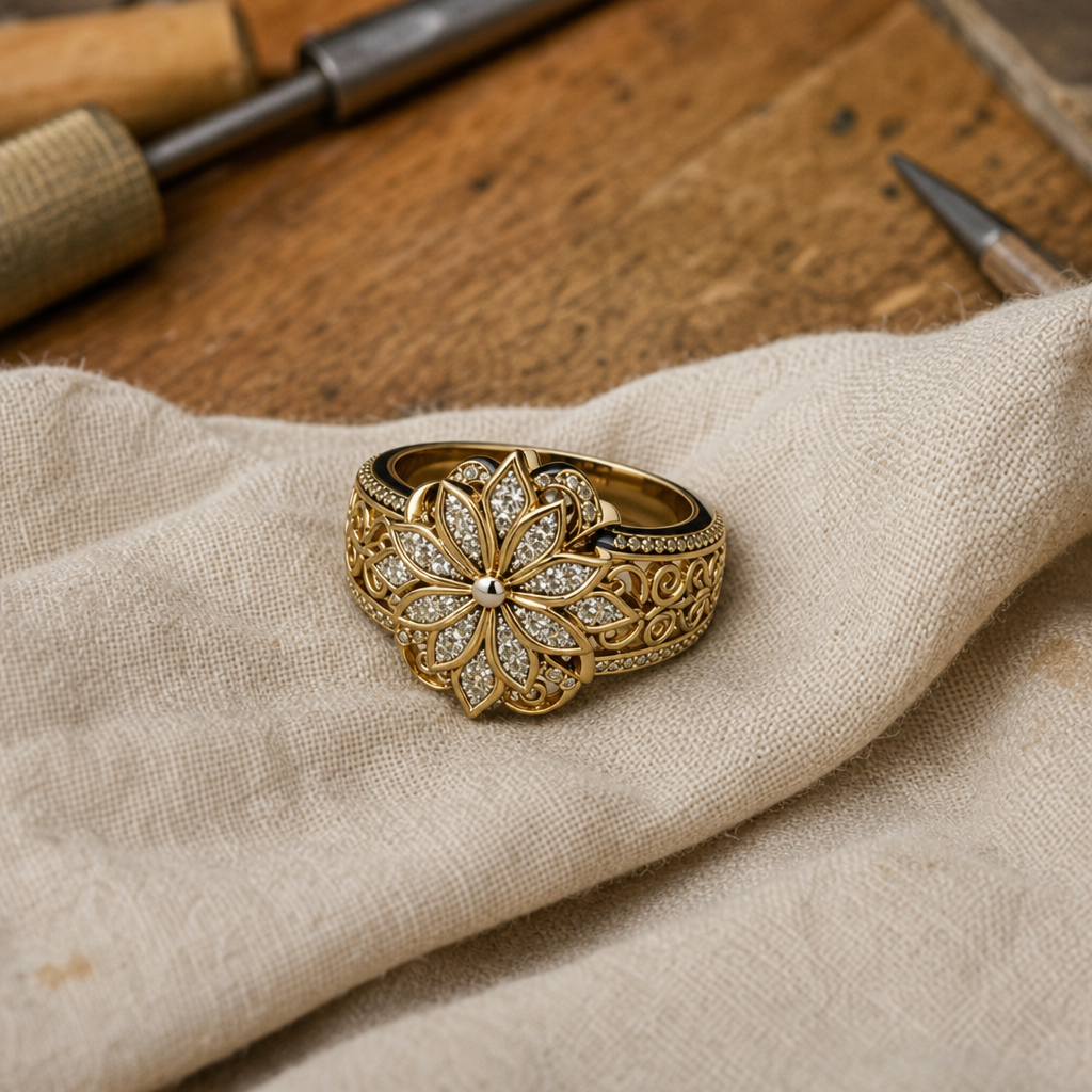 Exotic Floral Bloom Gold Ring