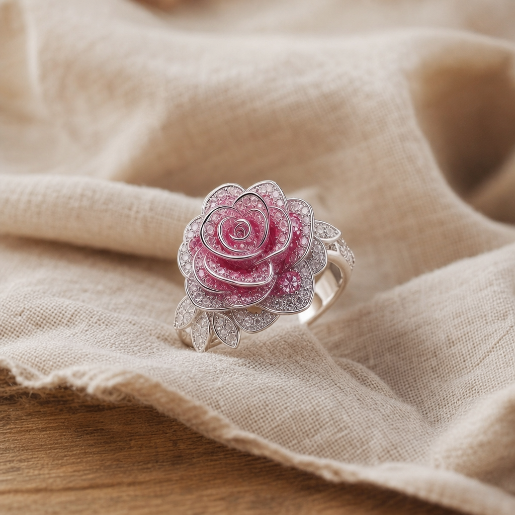 Exotic Floral White Gold Ring