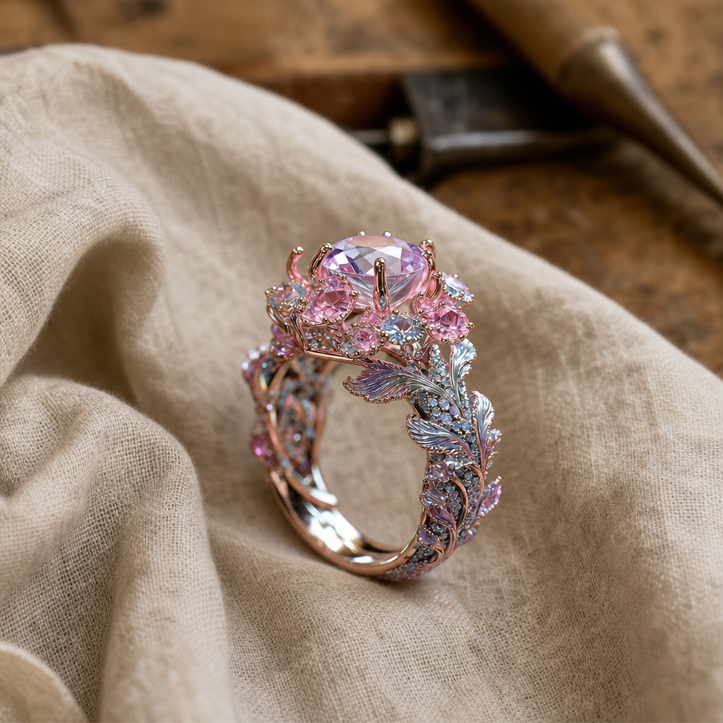 Exotic Zirconia Leaf Silver Ring