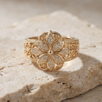 Floral Carved Zirconia Gold Ring