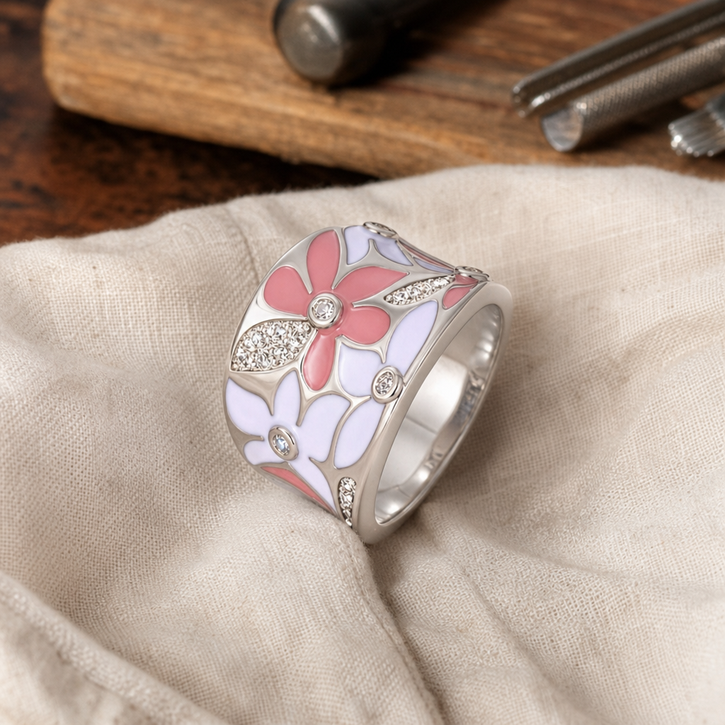 Floral Zirconia Silver Ring
