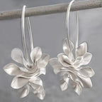White Gold Floral Hoop Earrings