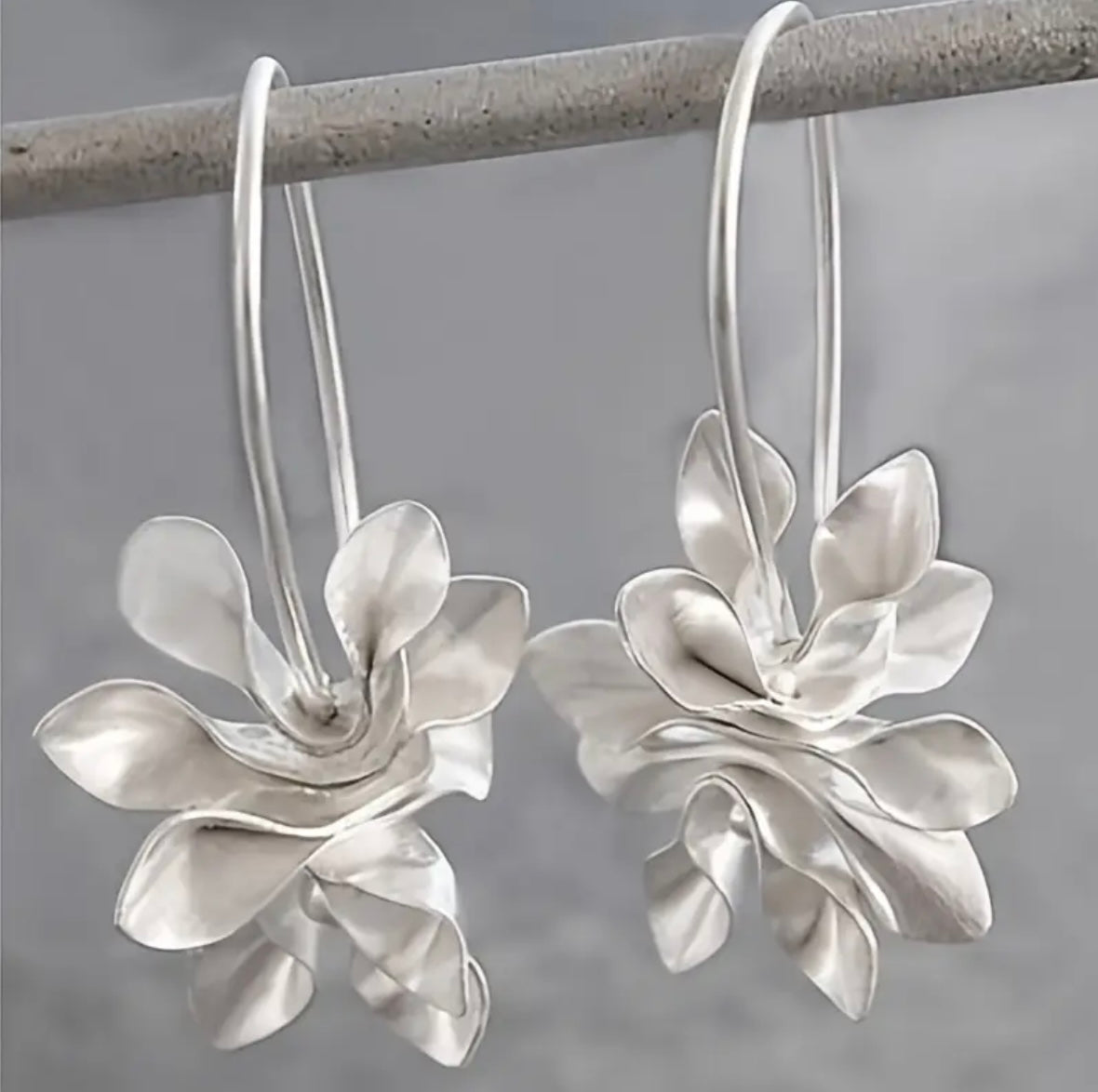 White Gold Floral Hoop Earrings