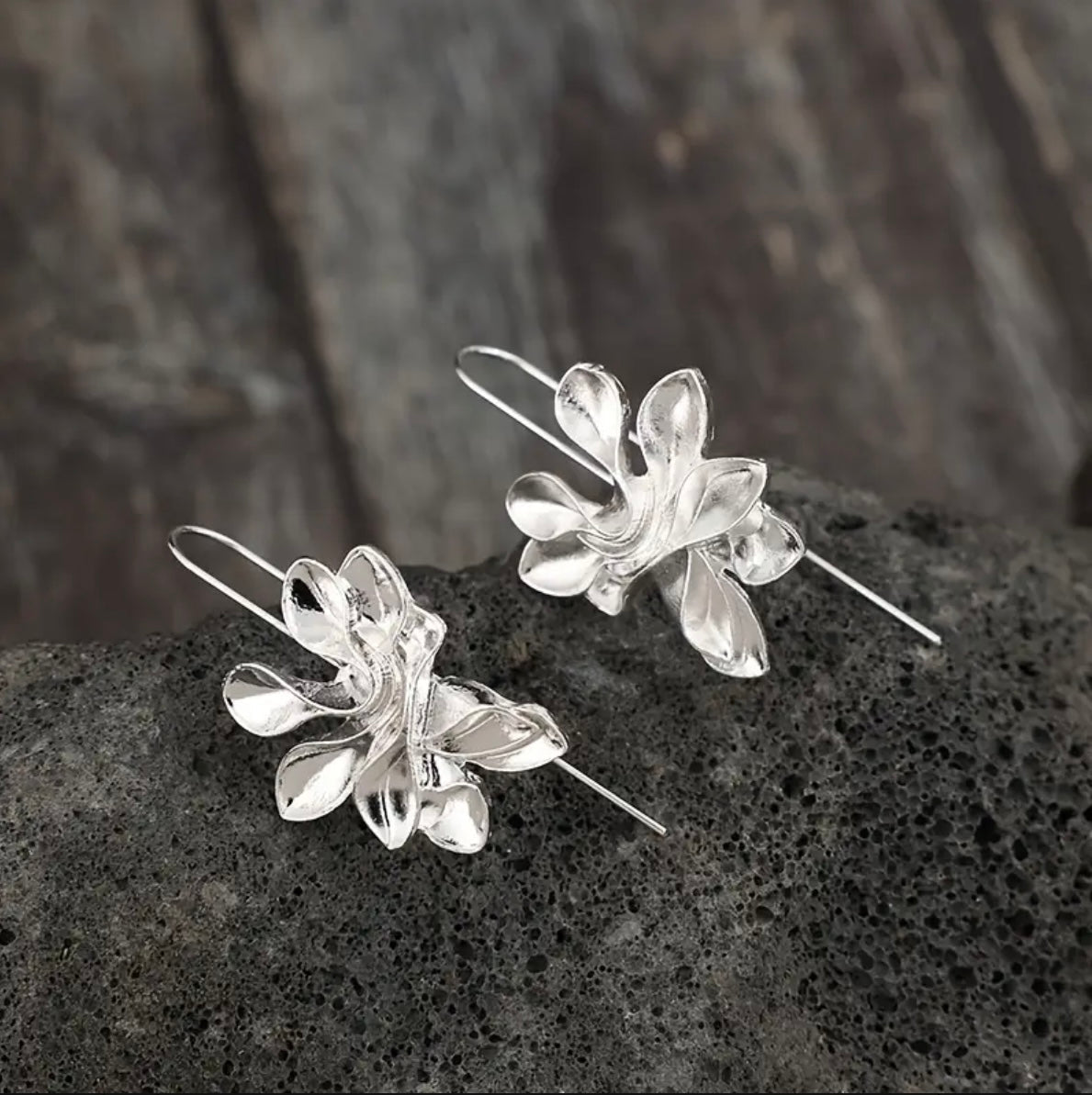 White Gold Floral Hoop Earrings