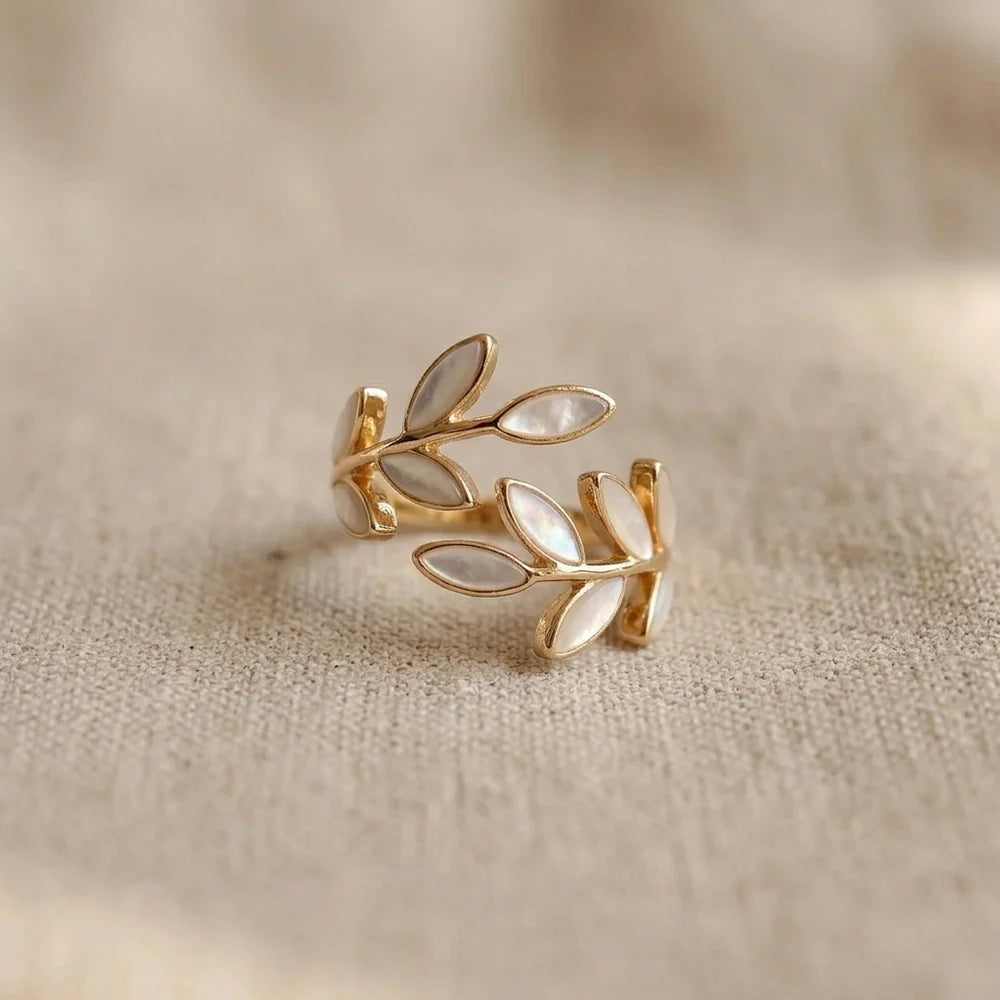 White Opal Leaf Ring