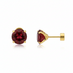 Ruby Round Stud Gold Earrings