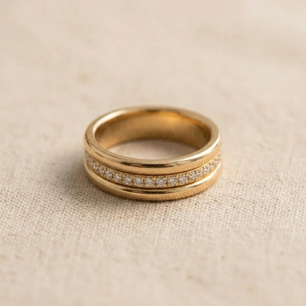 Refined Crystal Inlaid Ring