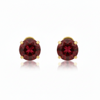 Ruby Round Stud Gold Earrings