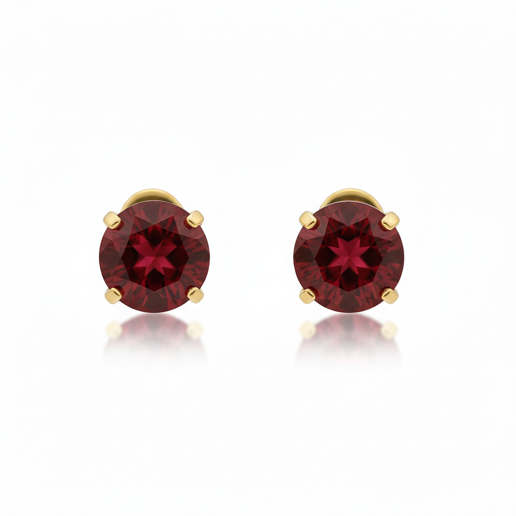 Ruby Round Stud Gold Earrings
