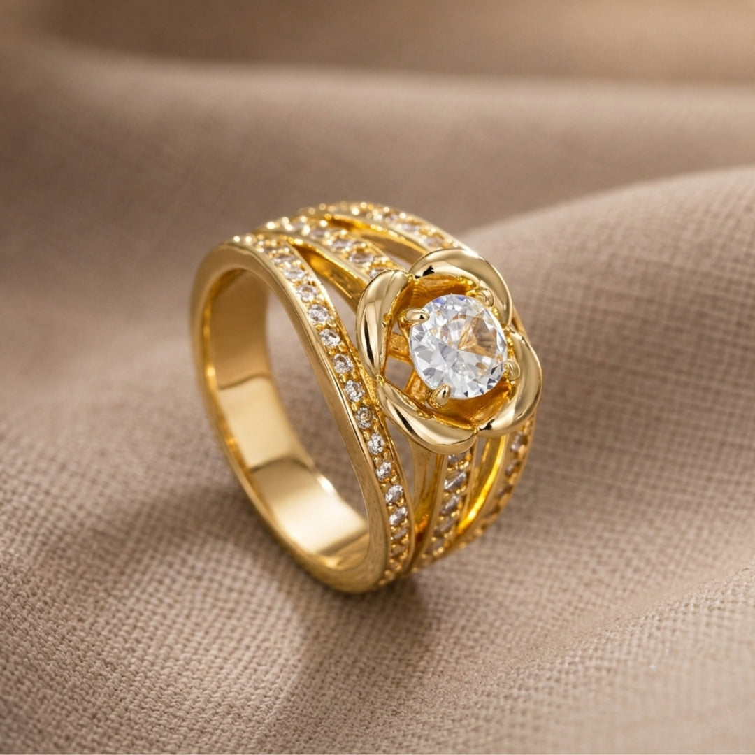Golden Infinity Crystal Ring