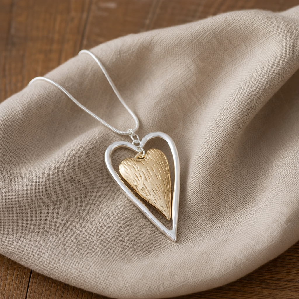 Golden Heart Silver Necklace
