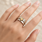 Golden Heart Silver Ring