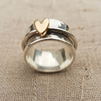 Golden Heart Silver Ring