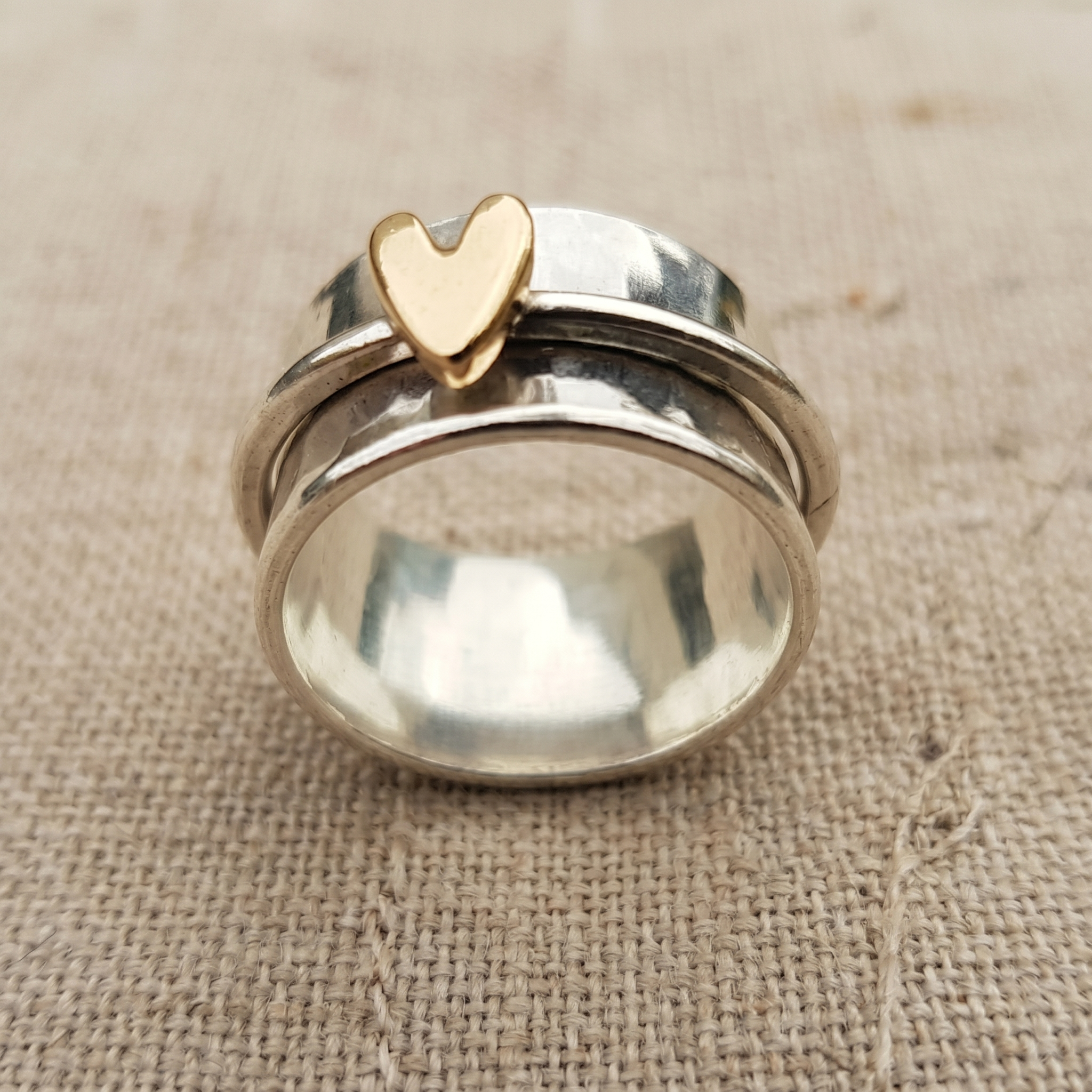 Golden Heart Silver Ring