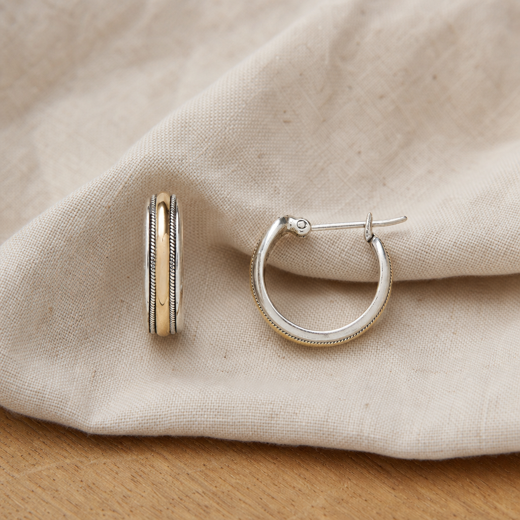 Golden Line Silver Hoop Earrings