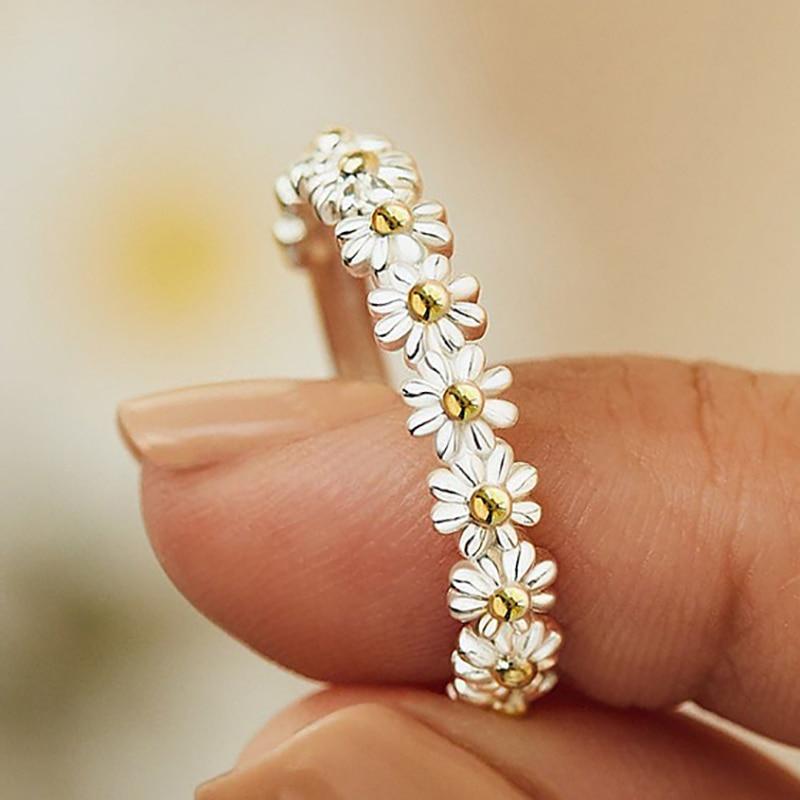 Silver and Hand Painted Daisy Ring
