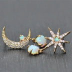 Gold Opal Moon Earrings