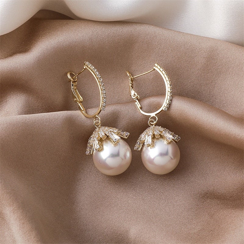 Pearl Drop Hoop Earrings