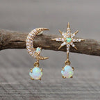 Moon Star Opal Gold Earrings