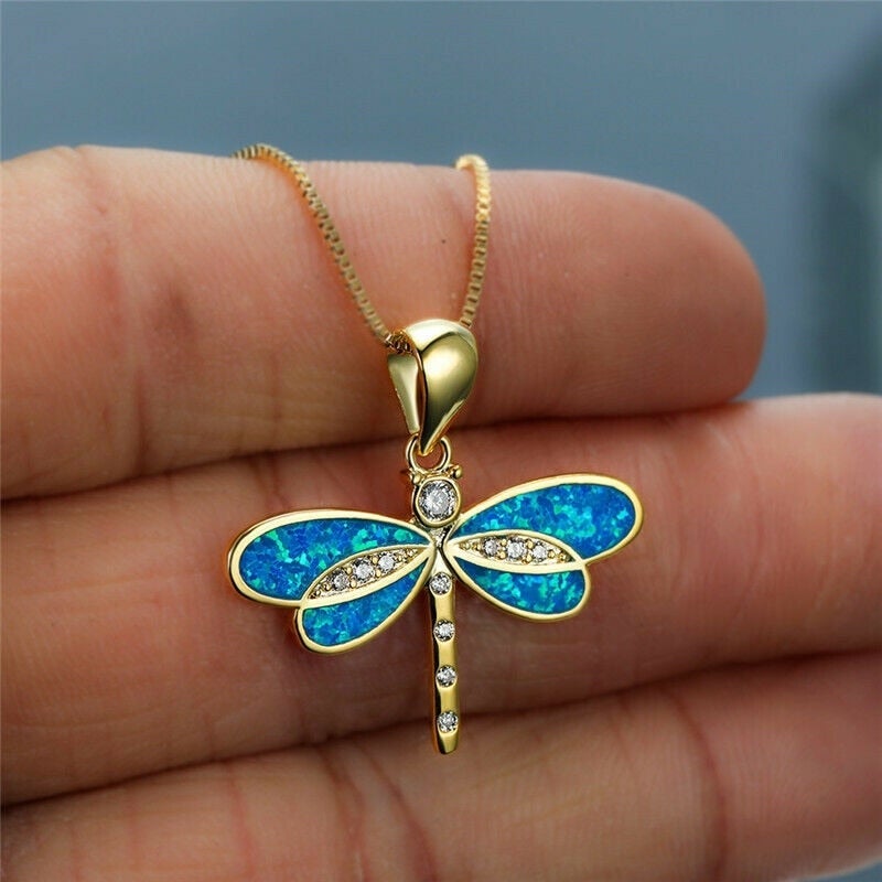 Dragonfly Gold Opal Necklace