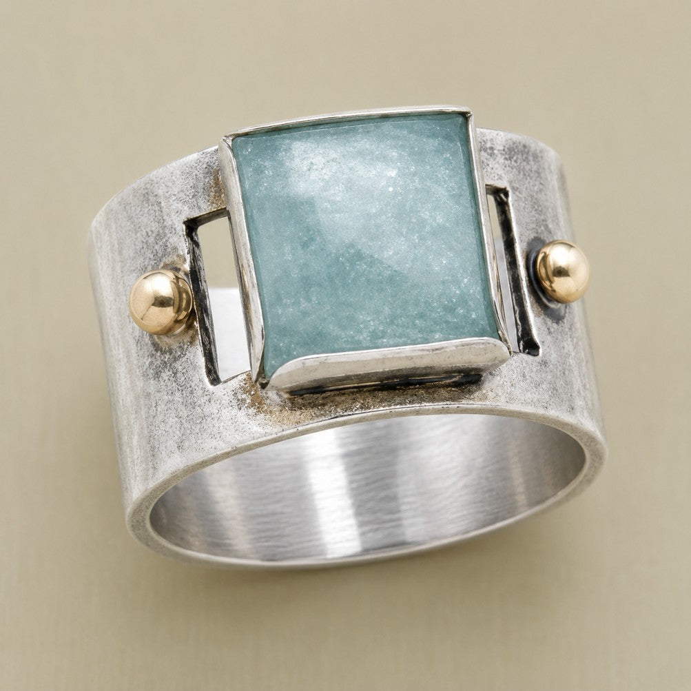 Majestic Green Square Moonstone Ring