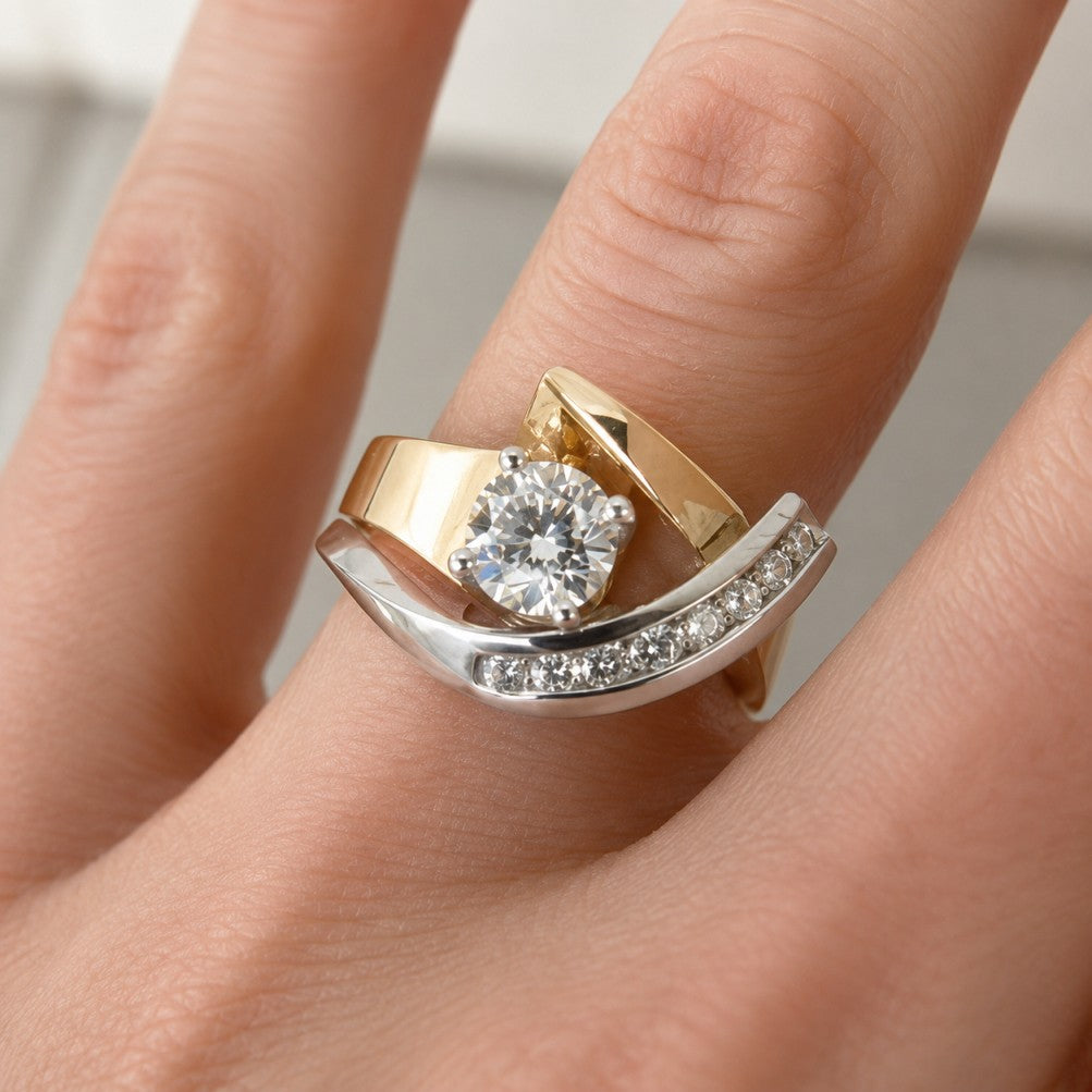 Irregular Gold Silver Zirconia Ring