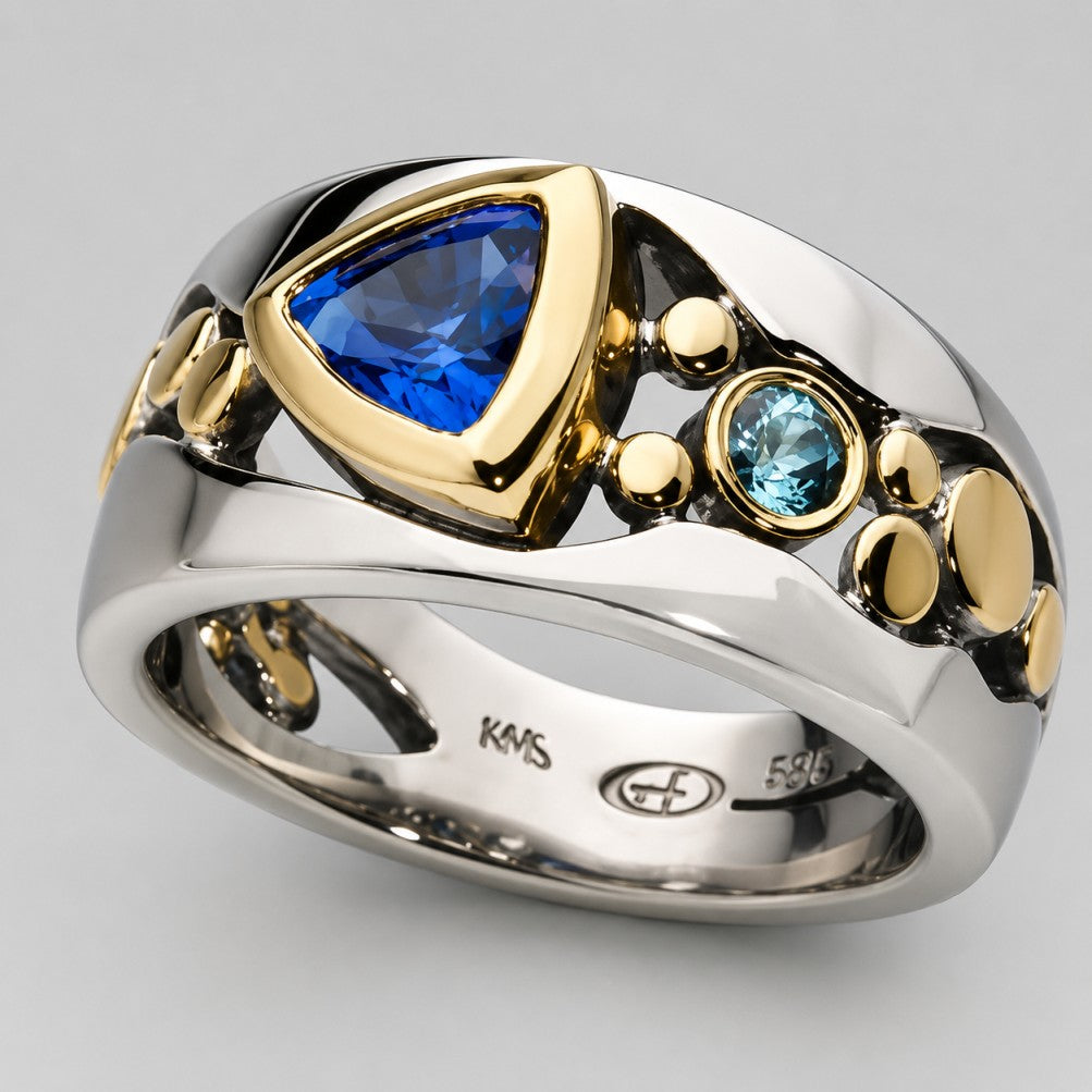 Dual Tone Sapphire Crest Ring