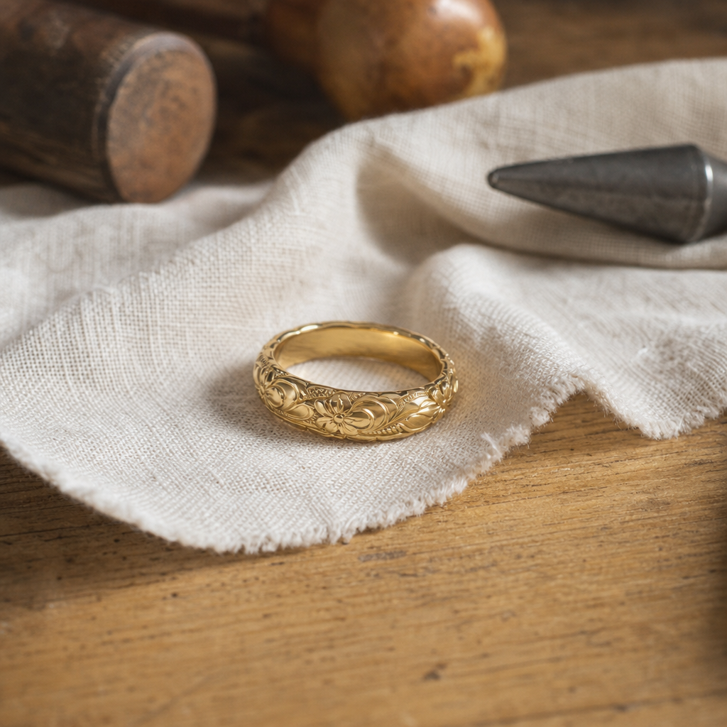 Infinity Floral Engraved Gold Ring