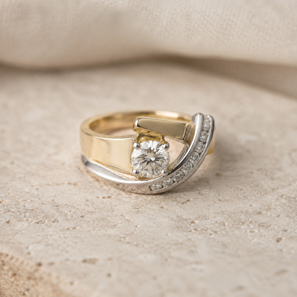 Irregular Gold Silver Zirconia Ring
