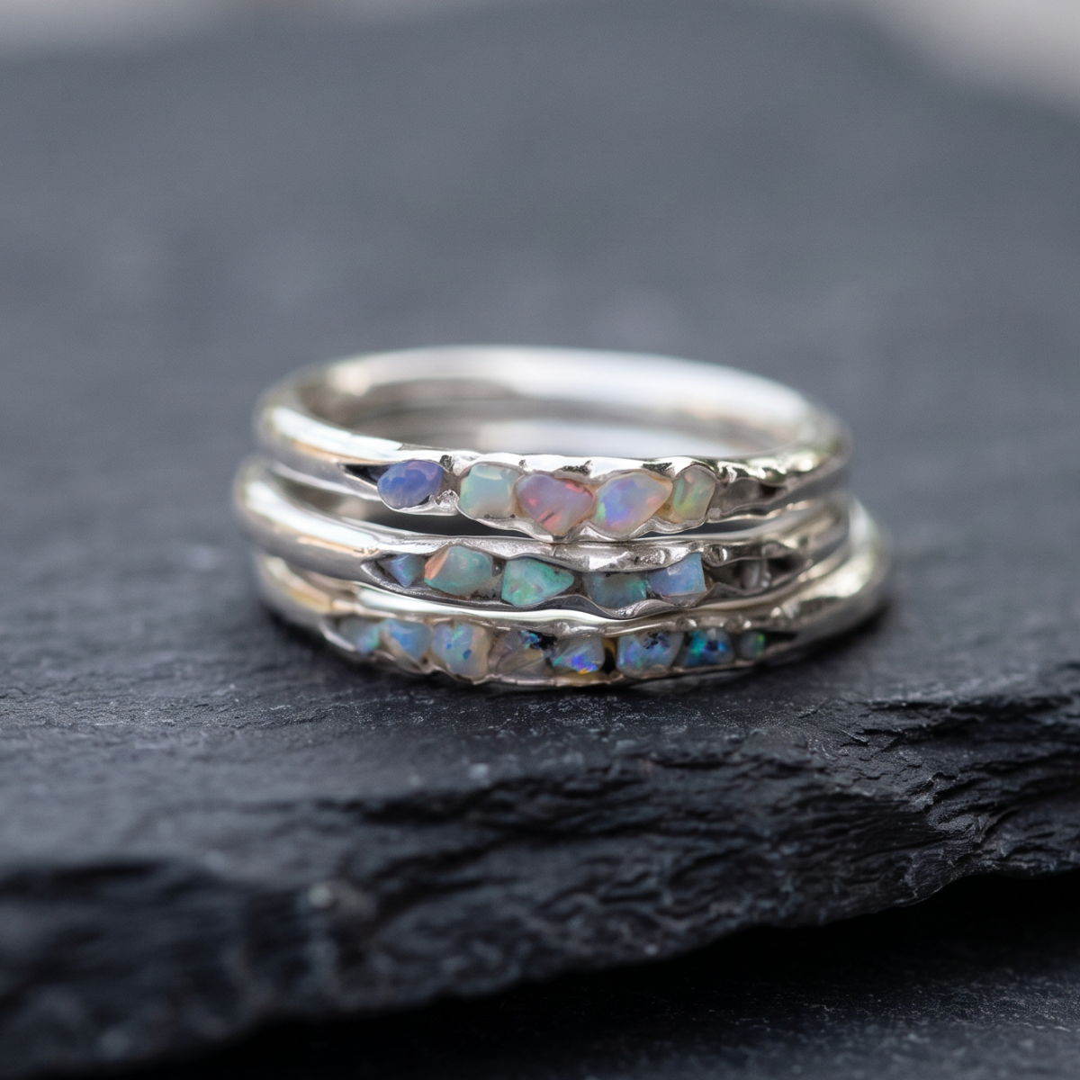 Layered Stones Silver Ring