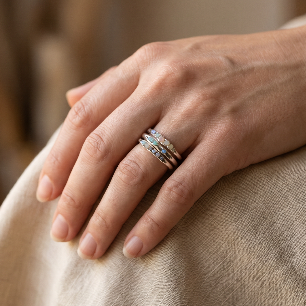 Layered Stones Silver Ring