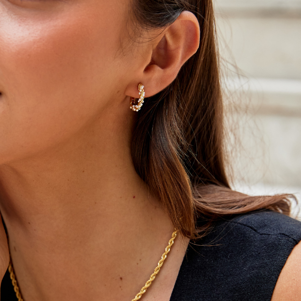 Twirled Pearl Hoop Earrings