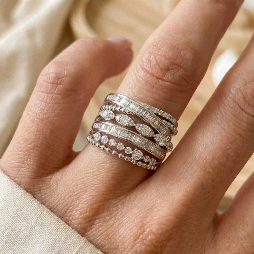 Luxe Zirconia Layered Silver Ring