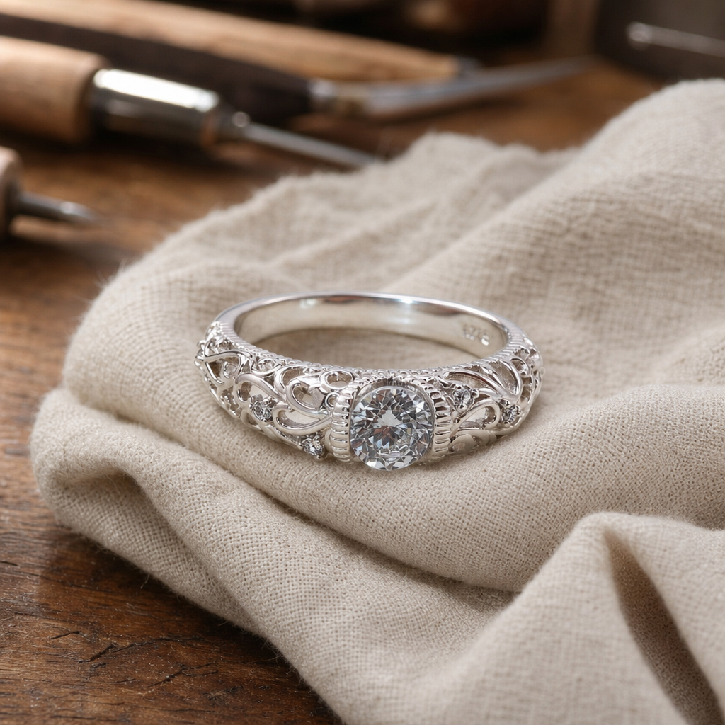 Luxe Zirconia Vintage Silver Ring