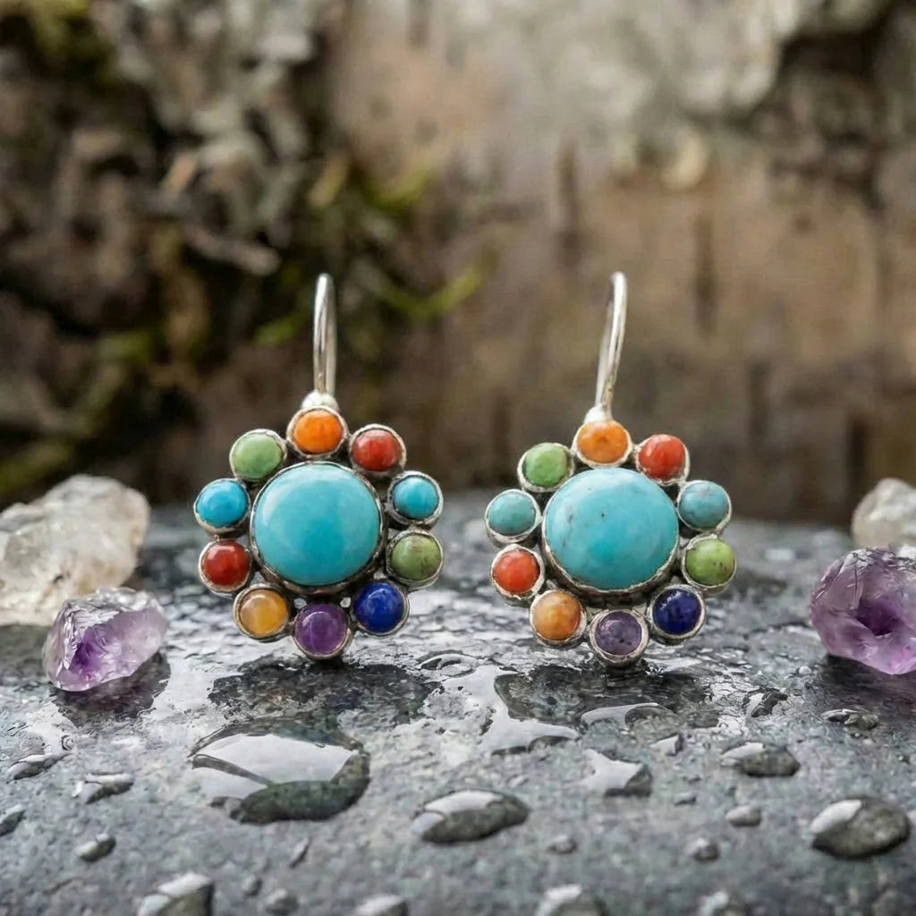 Iris Vintage Turquoise Hoop Earrings
