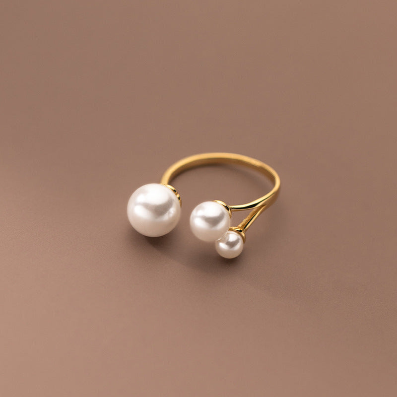 Triple Pearl Silver Ring