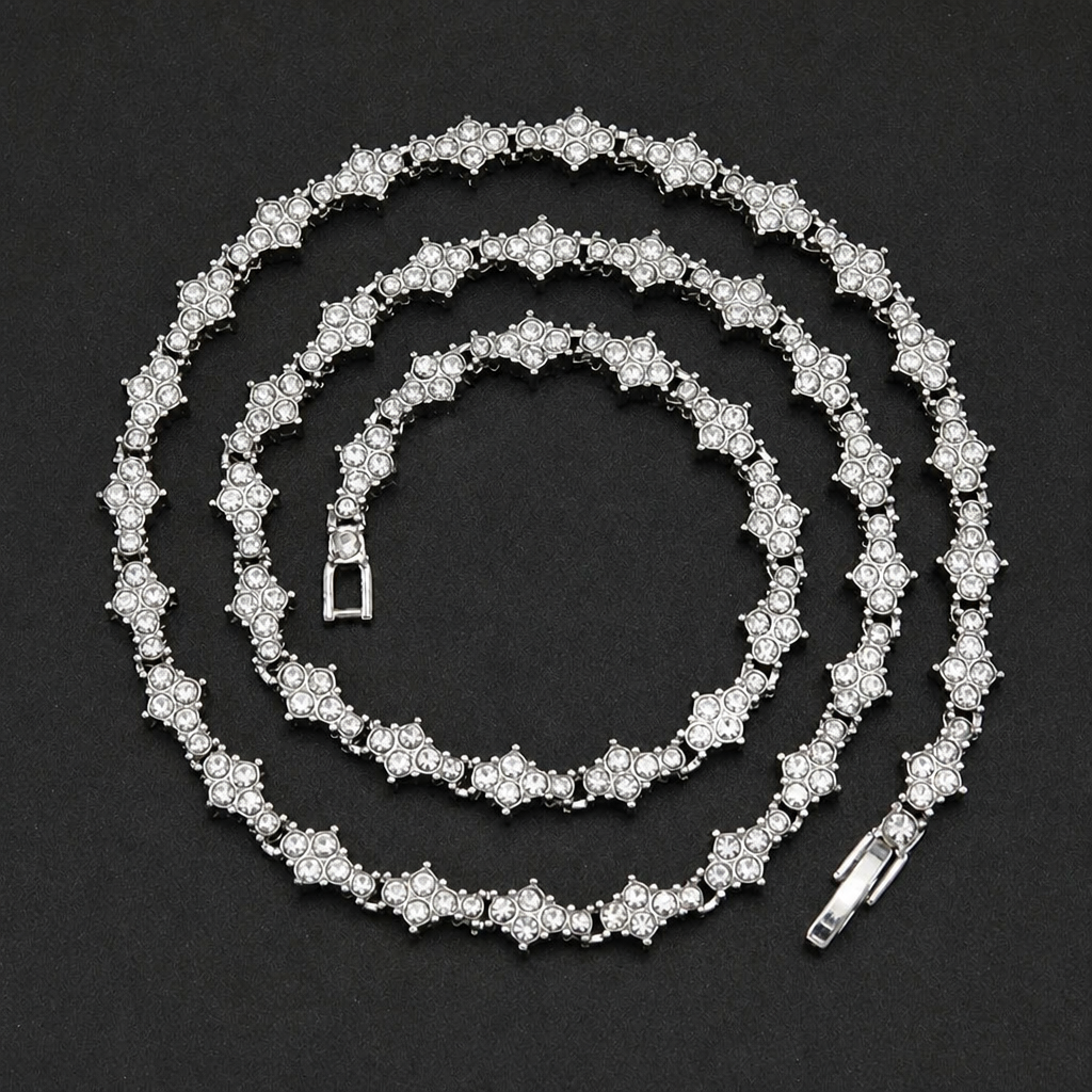 Classic Cluster White Gold Tennis Necklace