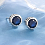 Sapphire Bezel White Gold Earrings