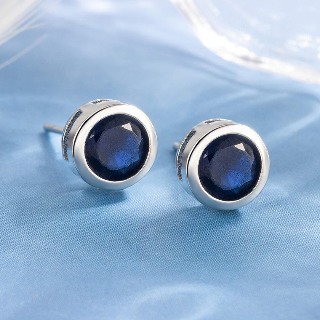 Sapphire Bezel White Gold Earrings