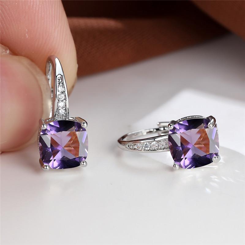 Mystic Stone White Gold Hoop Earrings