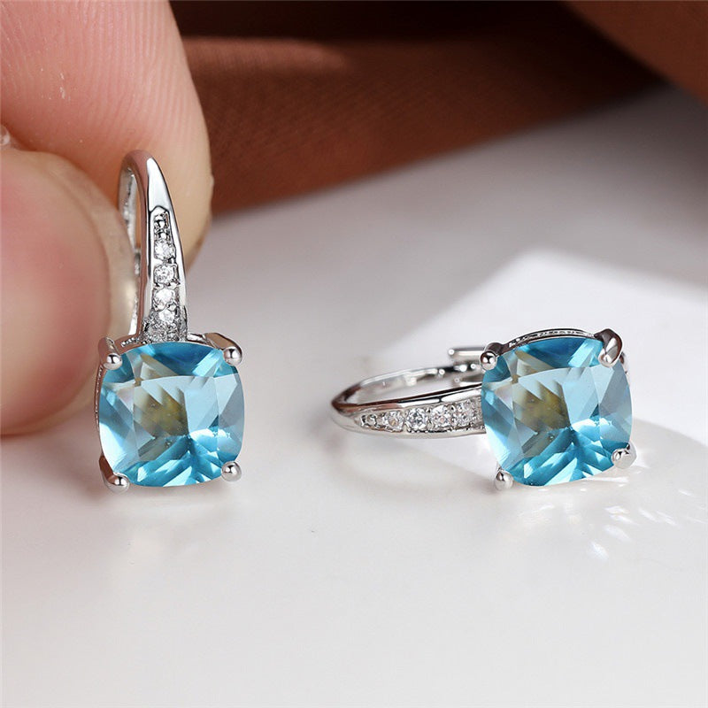 Mystic Stone White Gold Hoop Earrings