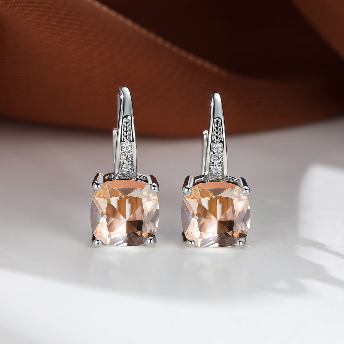 Mystic Stone White Gold Hoop Earrings