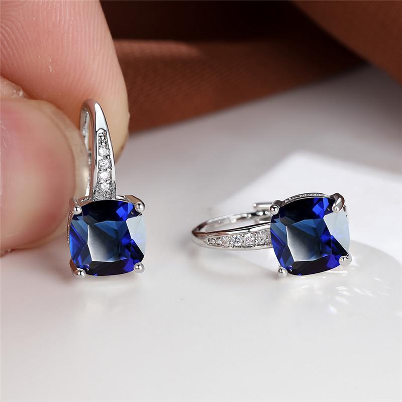 Mystic Stone White Gold Hoop Earrings