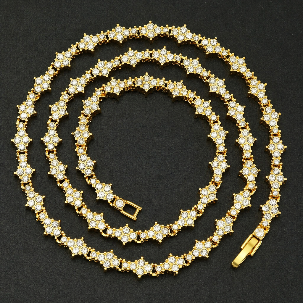Classic Cluster White Gold Tennis Necklace